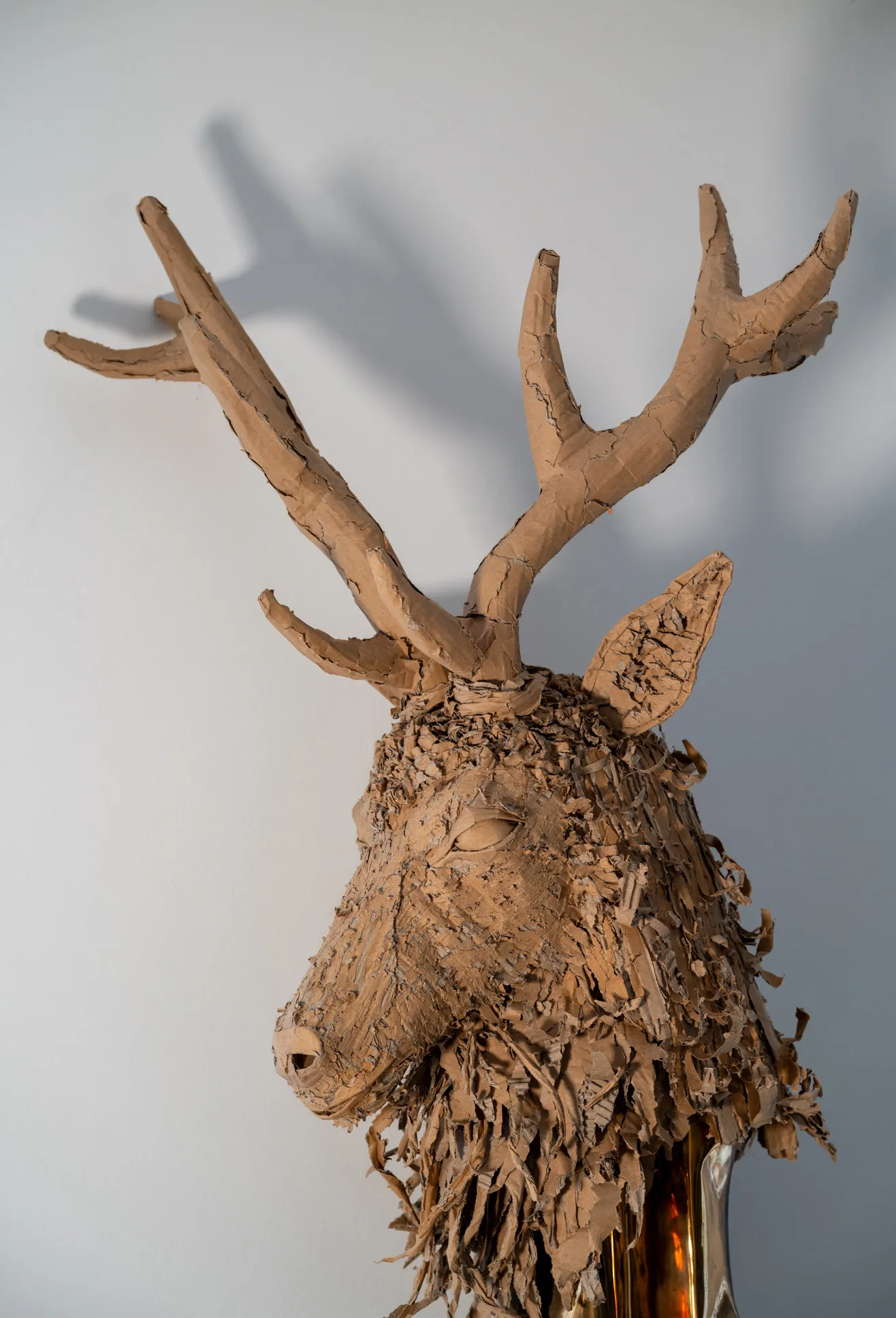 cardboard/textile deer mask — object